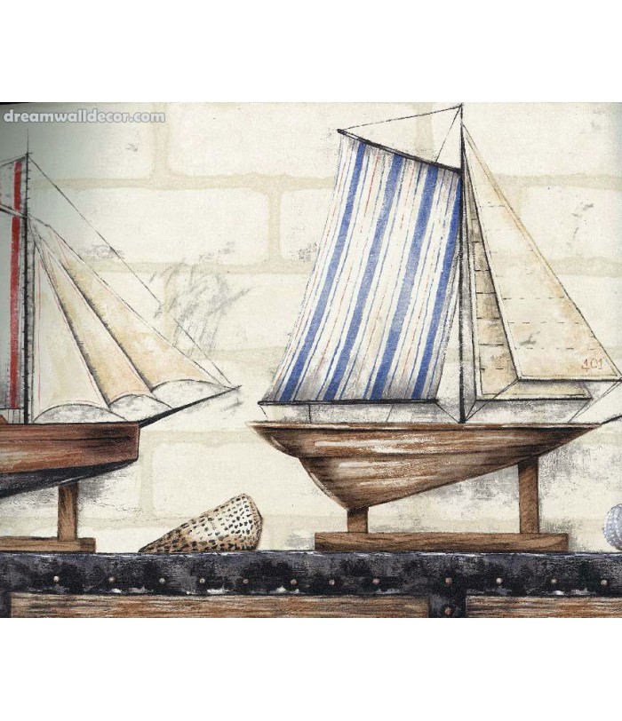 Black Sailboat Display Wallpaper Border