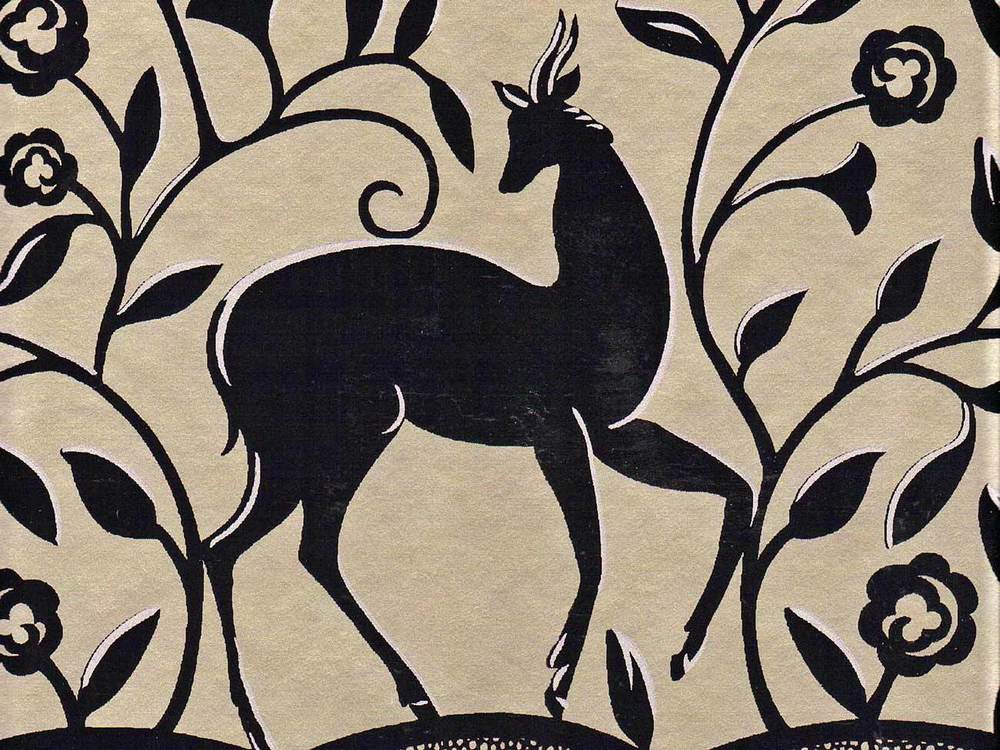 Art Deco Style Deer Scrolls Metallic Gold Black Wallpaper Border B062