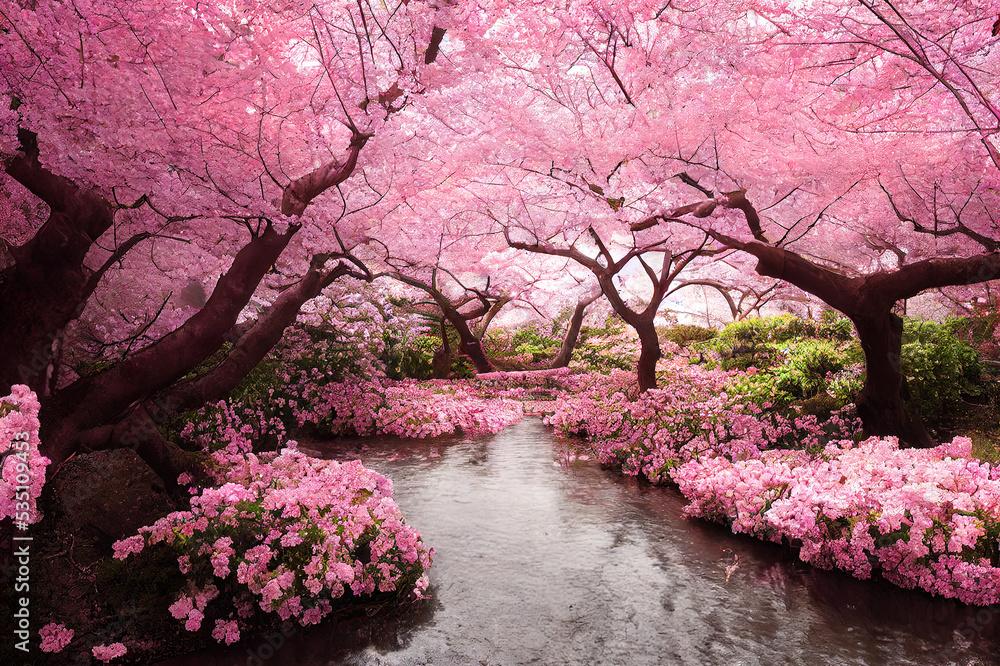 Beautiful Cherry Blossom Sakura Garden Spring Nature Background
