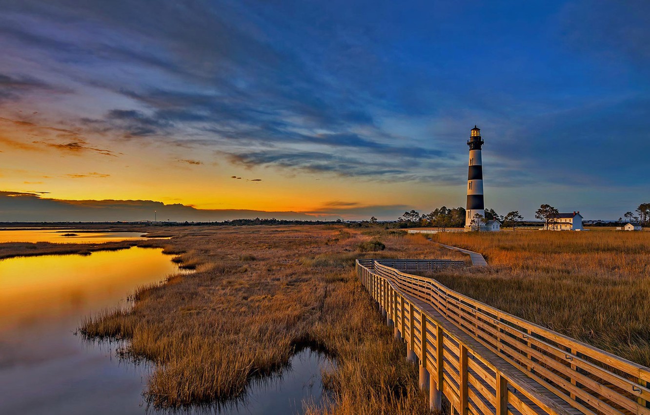 Wallpaper clouds lighthouse island glow USA North Carolina