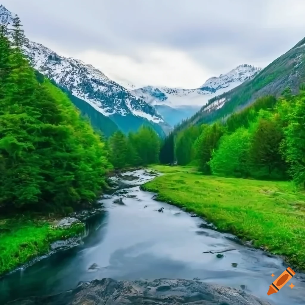 🔥 Download Scenic Green Landscape With Trees And River Flowing Through ...