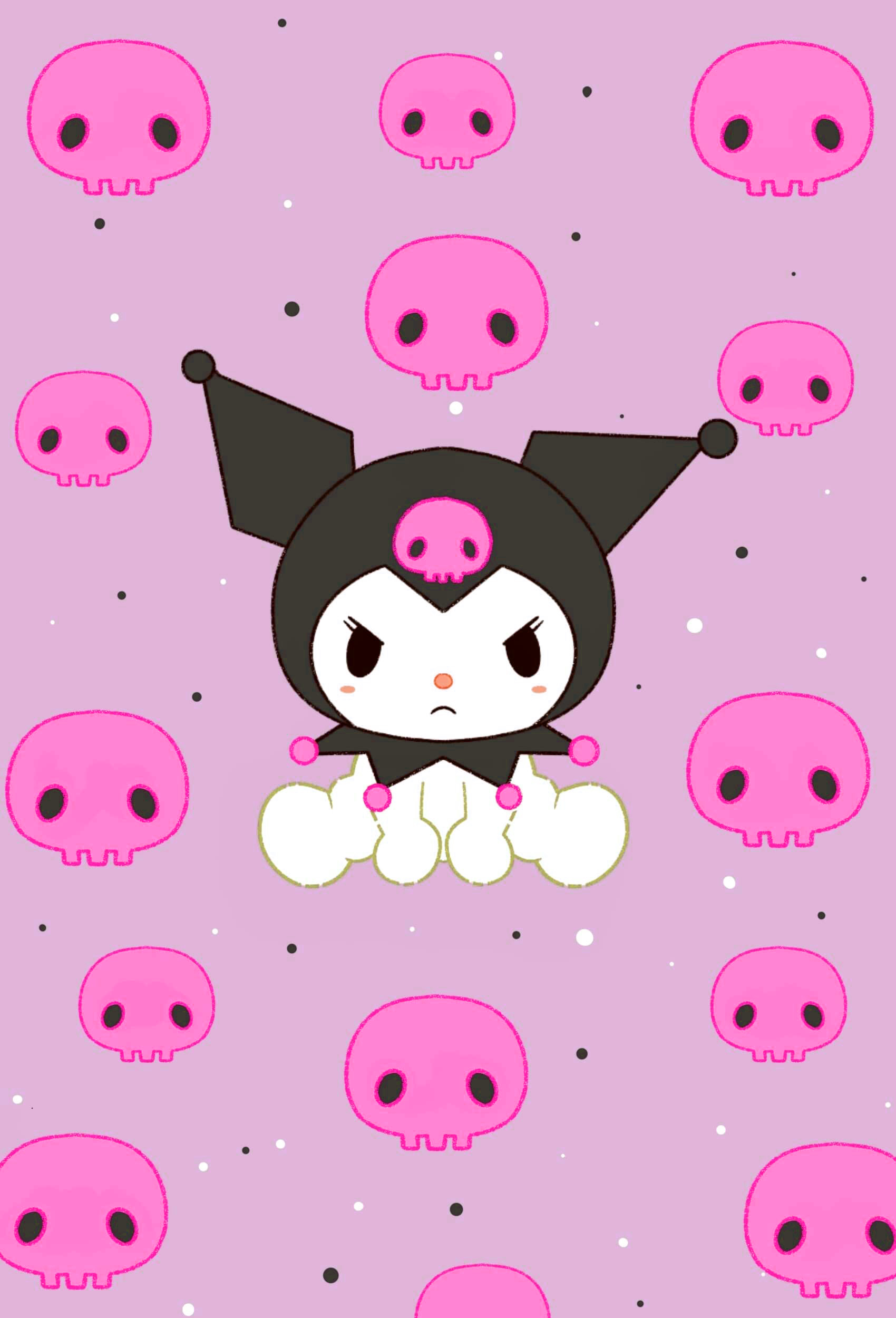 Kuromi with Pink Skulls Wallpaper