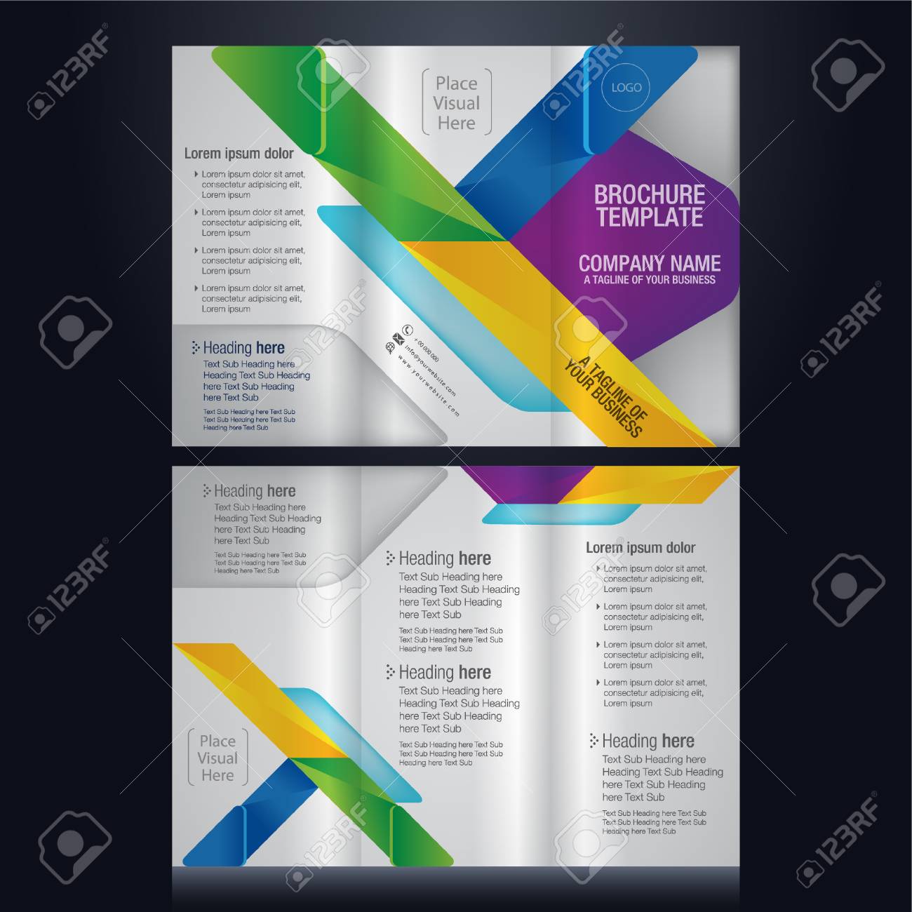 Vector Tri Fold Brochure Pamphlet Flyer Layout Template Color