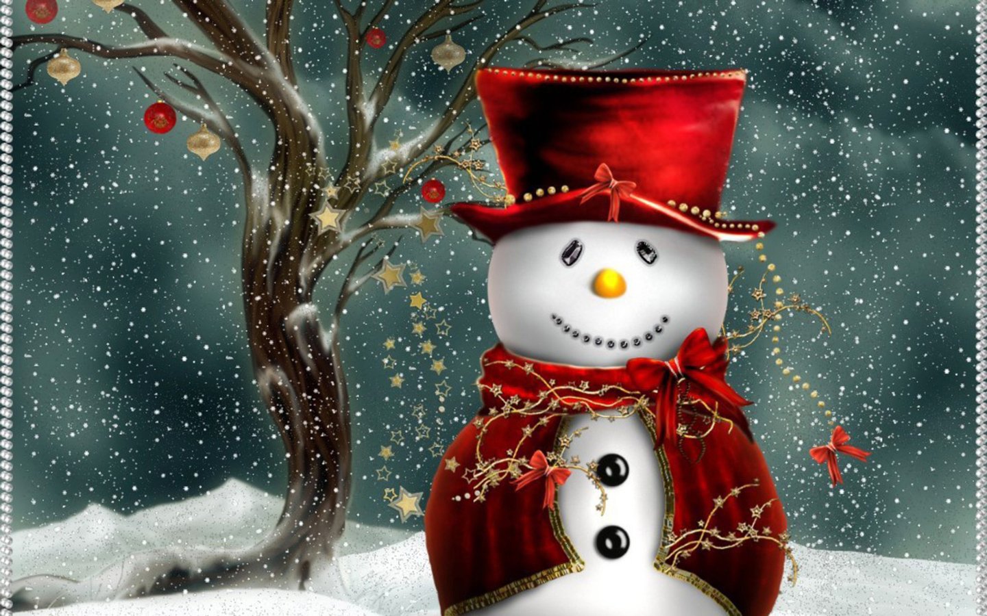 Free Cute Christmas Snowman computer desktop wallpapers pictures 1440x900