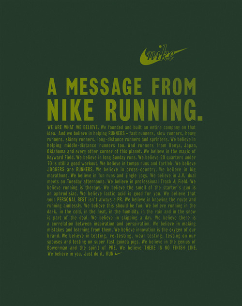 Running Manifesto Obviously great copy and good PR for Nike but fine