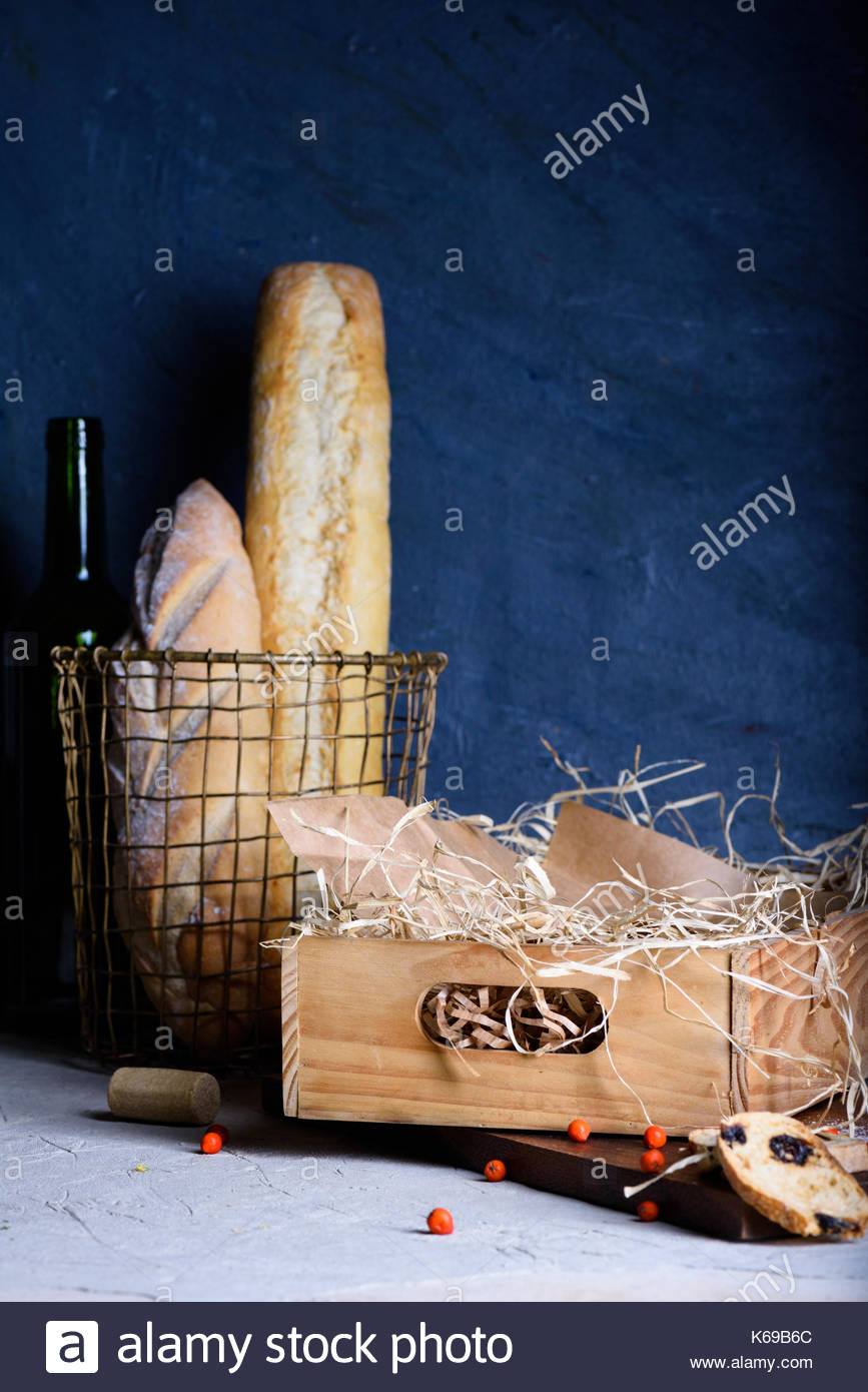 Artisan Bread With A Wine Box Bakery Or Winery Background Copy