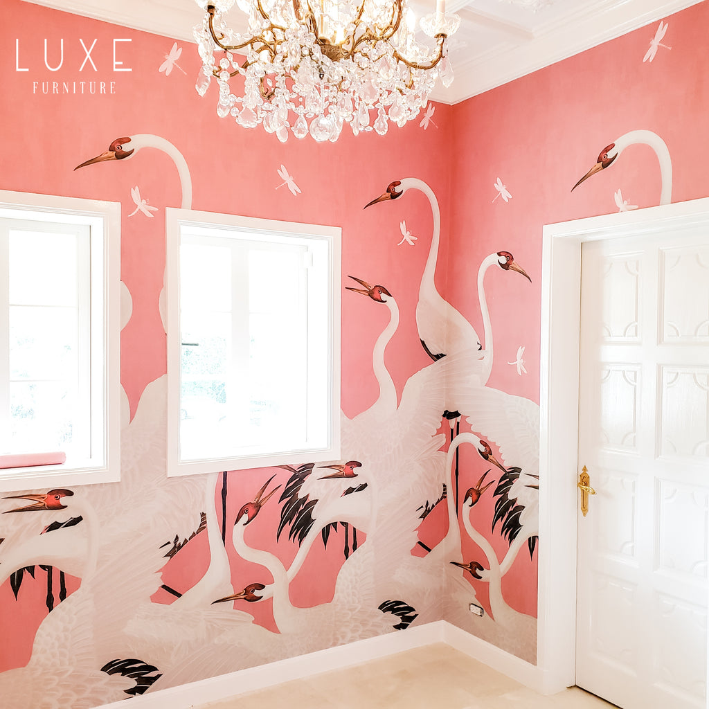 Gucci Heron Print Wallpaper Pink Luxe Furniture Inc
