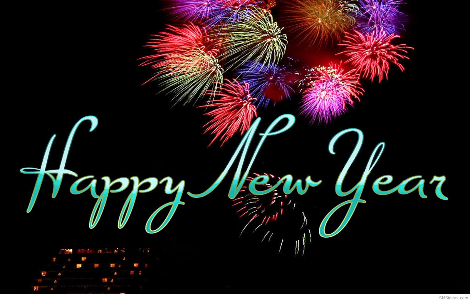 Fireworks light up the night sky in a vibrant display, celebrating the New Year