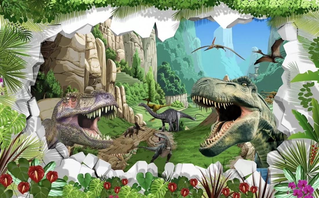 3d Look Dragons And Dinosaurs Wallpaper Mural Wallmur