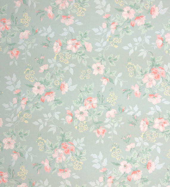S Vintage Wallpaper Little Pink Flowers By Hannahstreasures