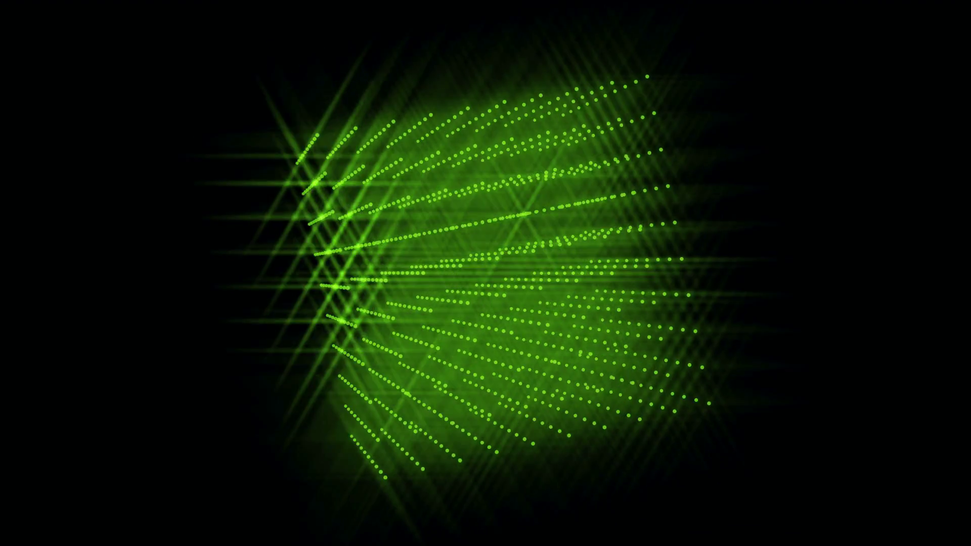 3d Cube Of Green Glowing Particles Rotating On A Diagonal