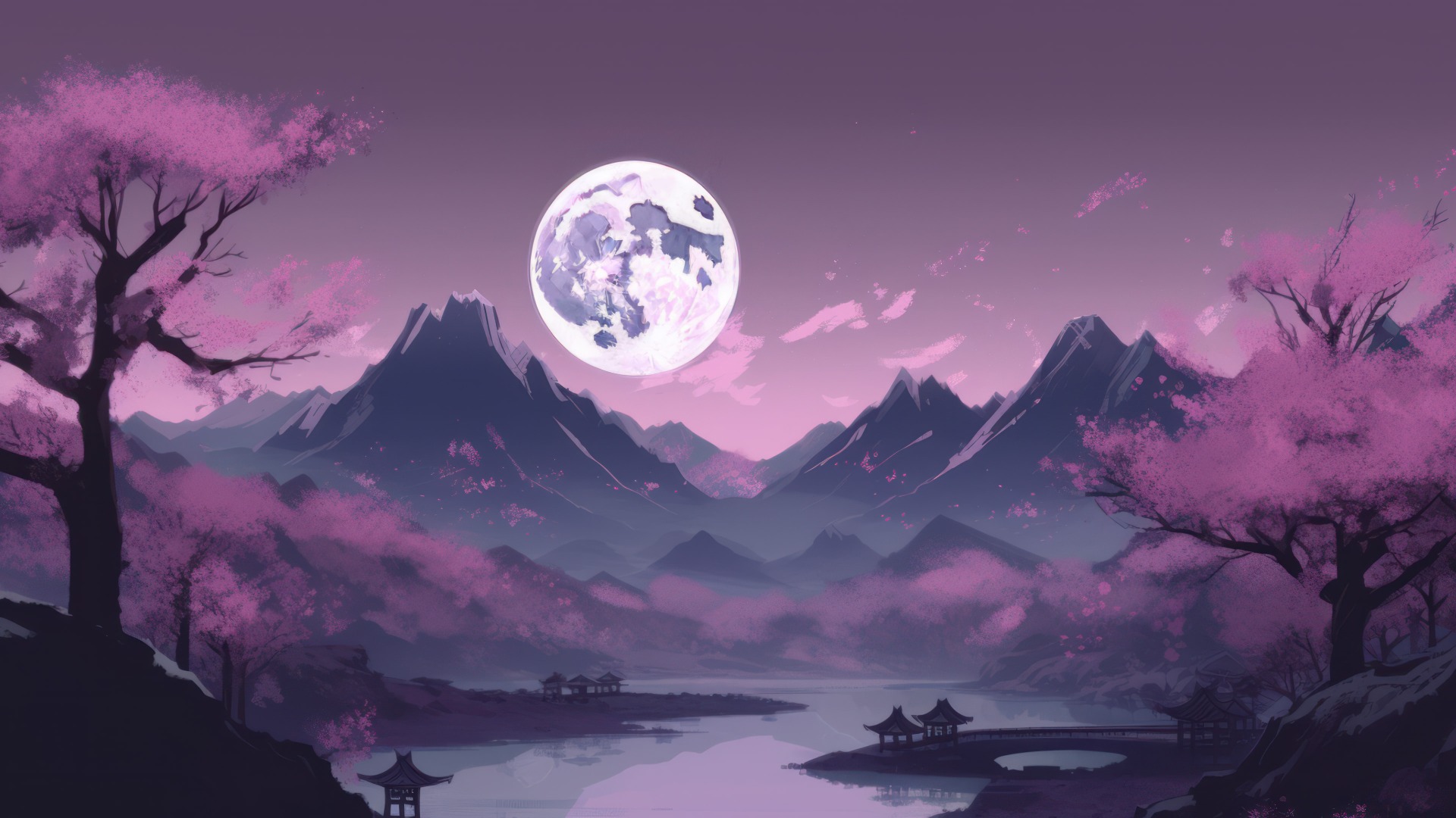 Purple Japanese Painting Wallpaper