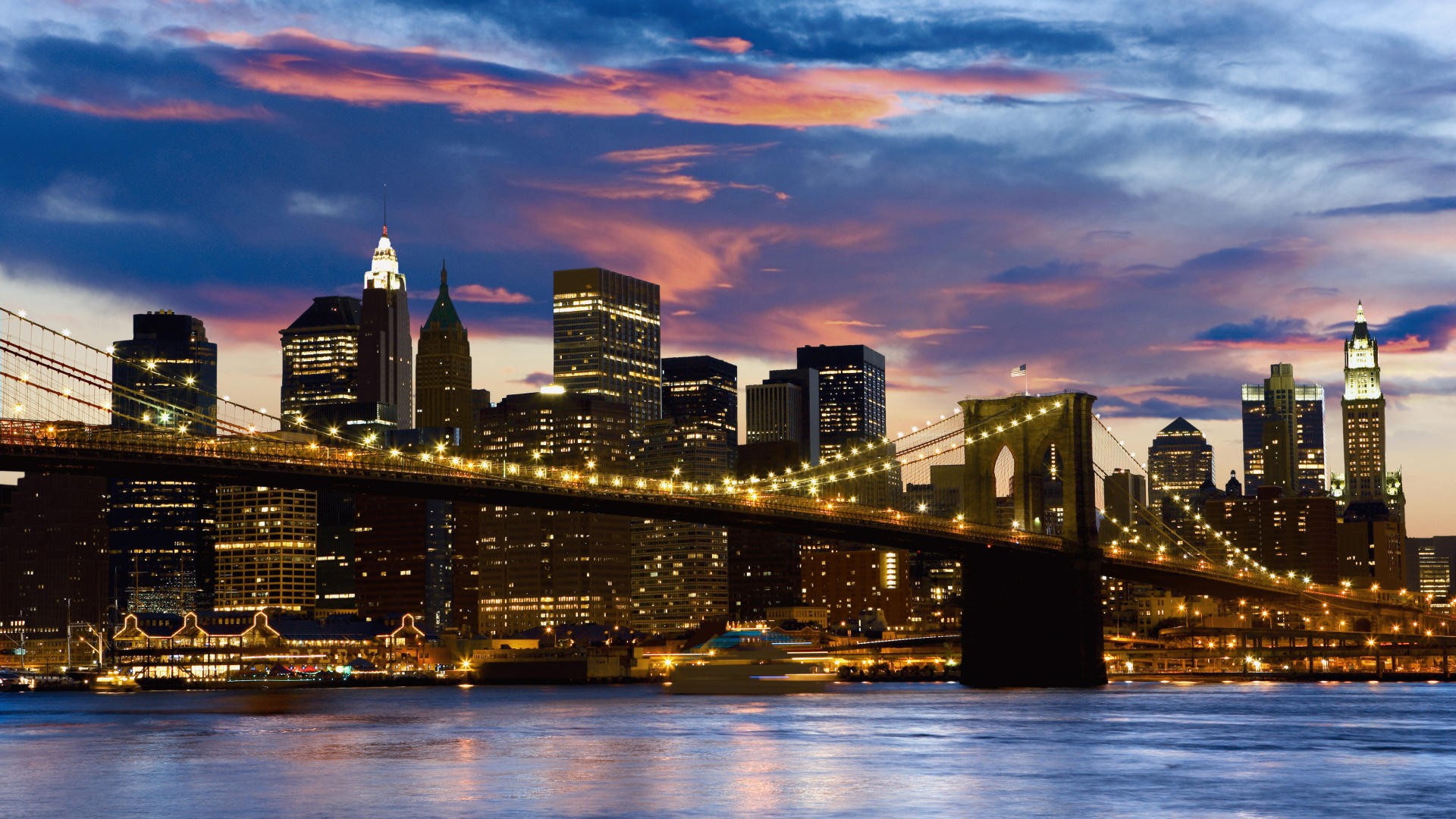 View Of A City At Sunset With The Brooklyn Bridge Background Pictures Of  Ny City Background Image And Wallpaper for Free Download