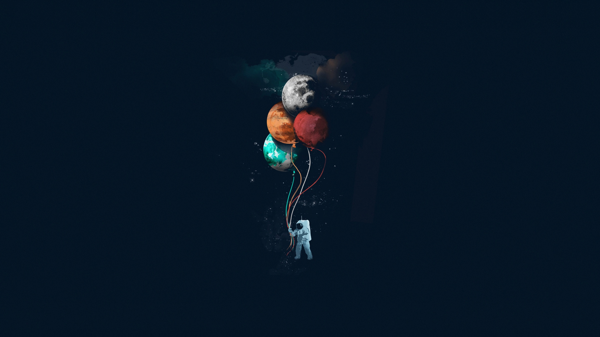 Astronaut Space Minimal Balloons Art Wallpaper
