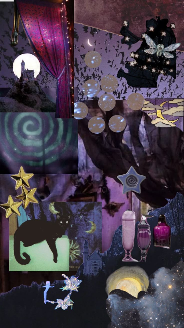 Spooky Whimsigoth Wallpaper Collage With Elephant Moon And Stars