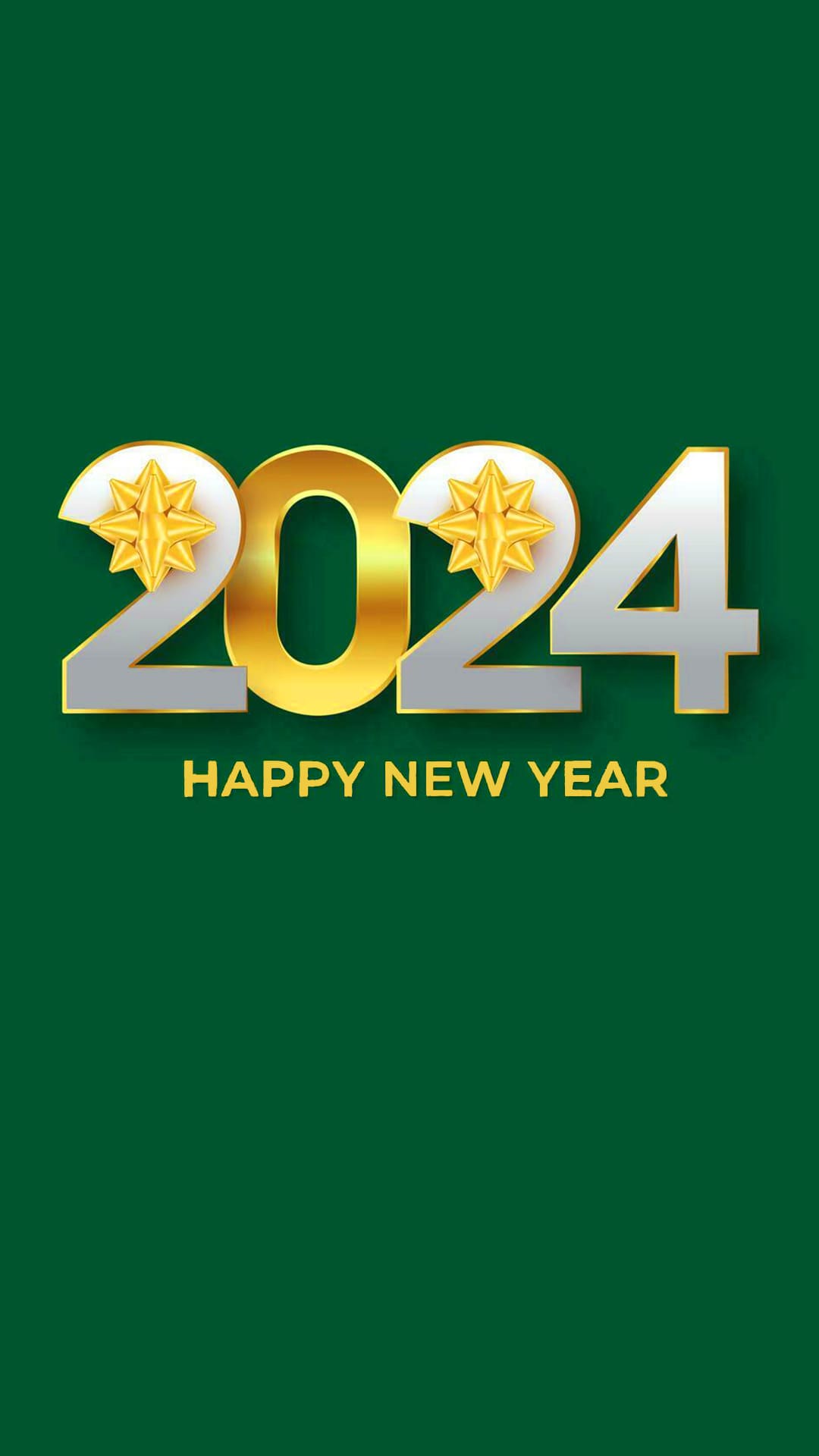 Aesthetic 2024 New Year wallpaper with gold and silver numerals on a green background