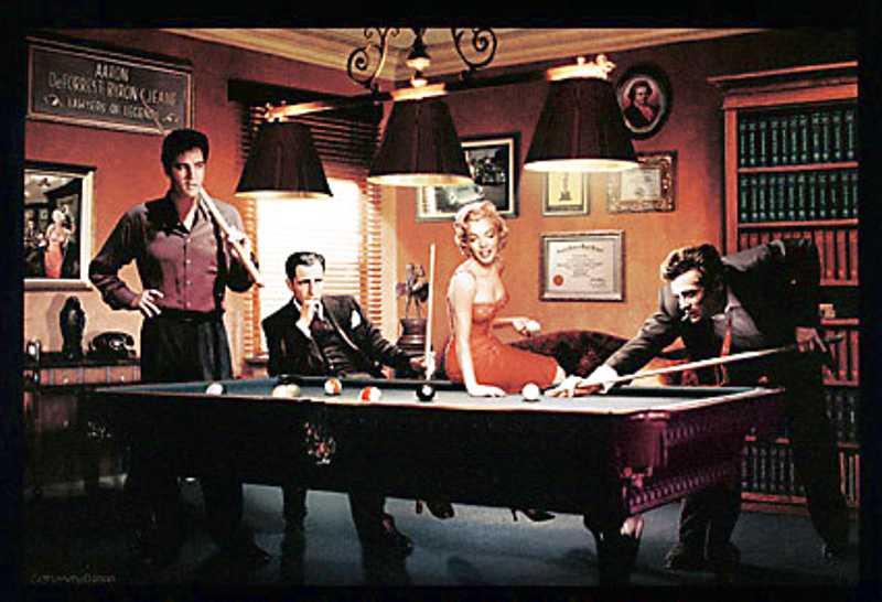 Elvis Presley And James Dean In A Friendly Game Of Pool As Marilyn