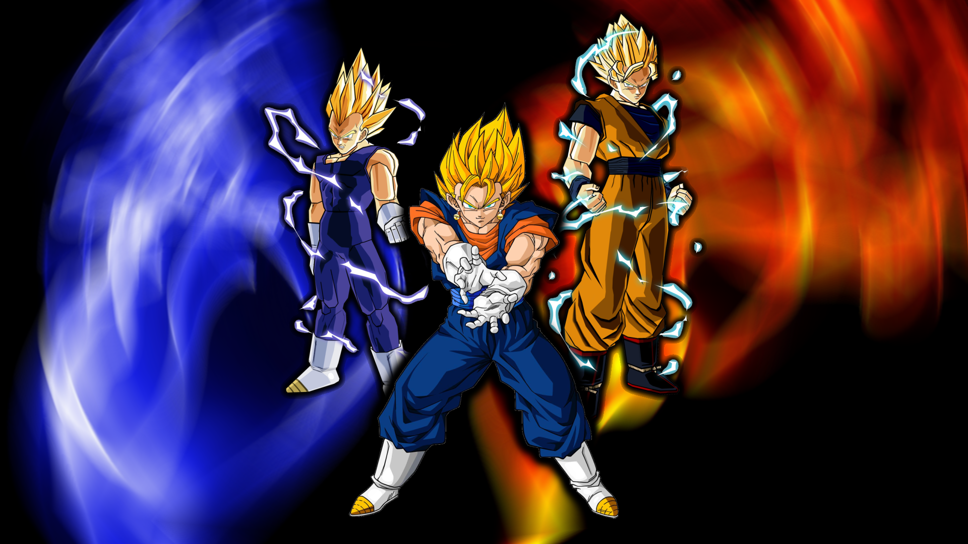 Dragon Ball Z Characters Powering Up - Vegeta, Vegito, and Super Saiyan Gohan