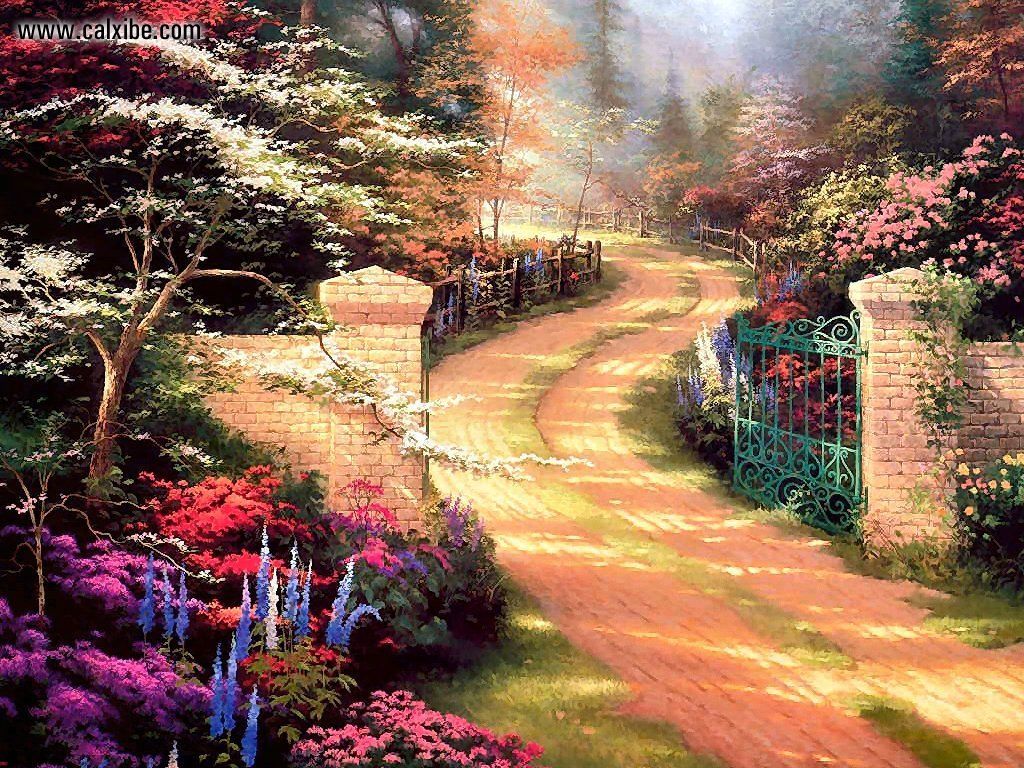 Drawing Painting Kinkade Spring Gate Picture Nr