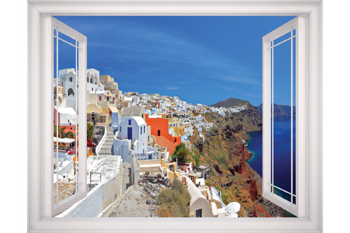 Wallpaper Mural Panoramic Of Santorini With Window Colours