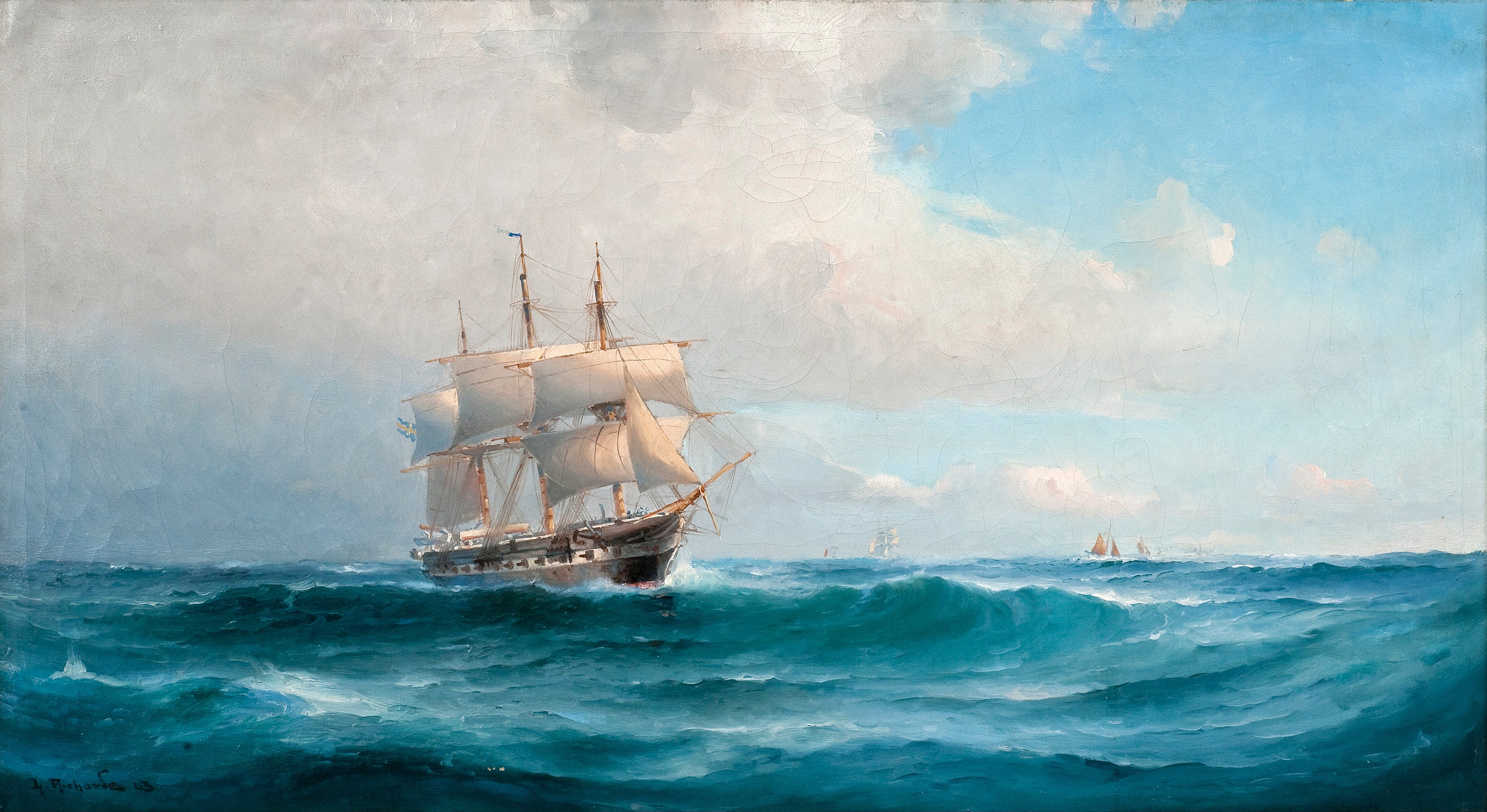 Oil Painting Ship 4k Ultra HD Wallpaper Background Image