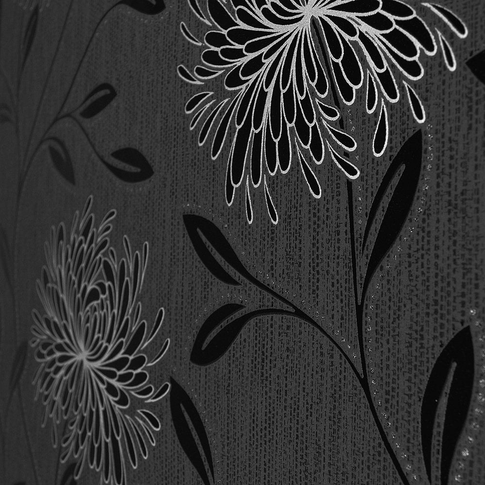 Wallpaper C1 Patterned C2 Dahlia Black Silver P8