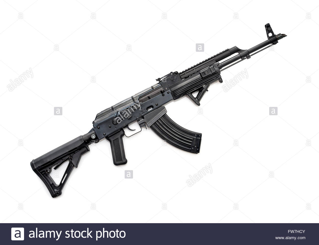 Tactical Custom Built Ak Rifle On White Background Stock Photo