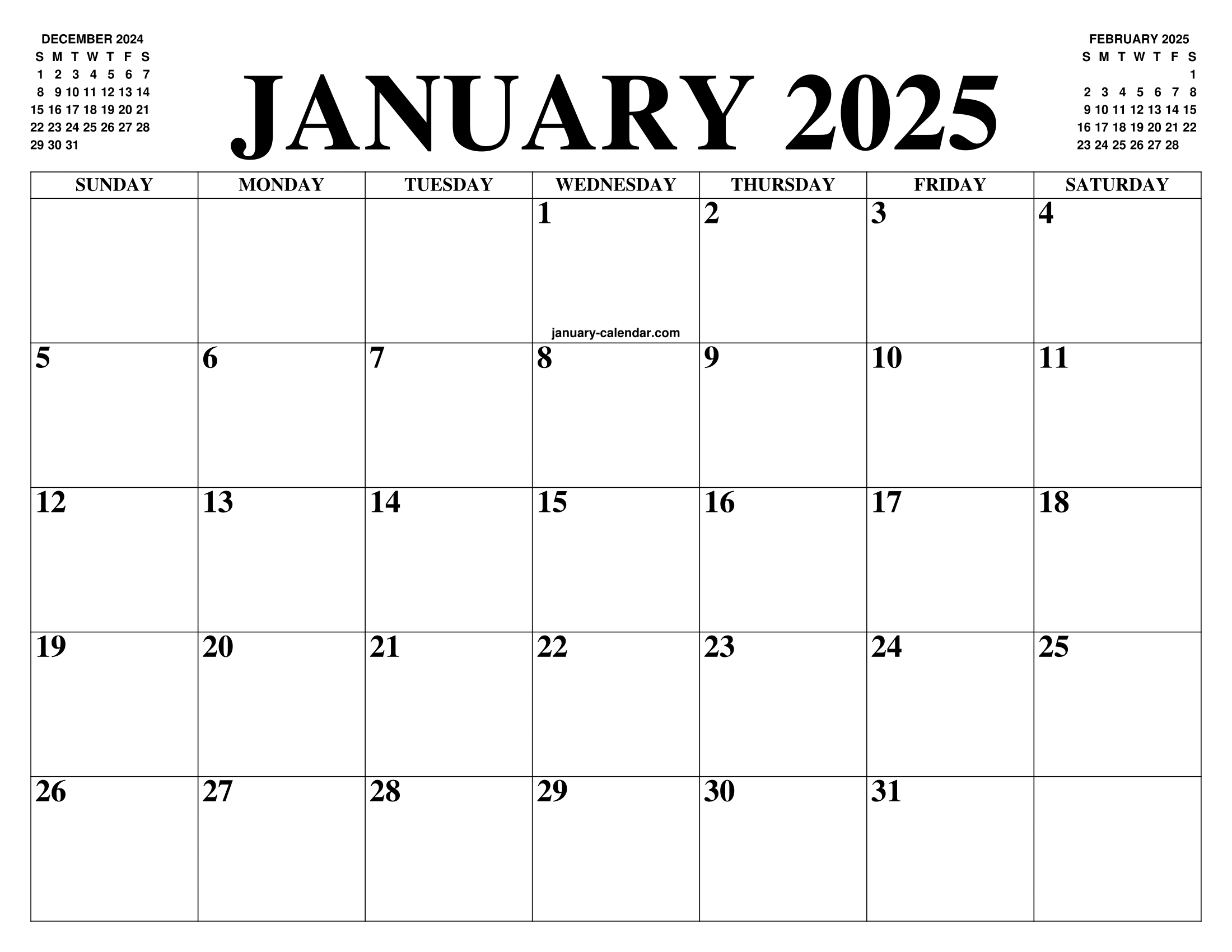 January 2025 Calendar