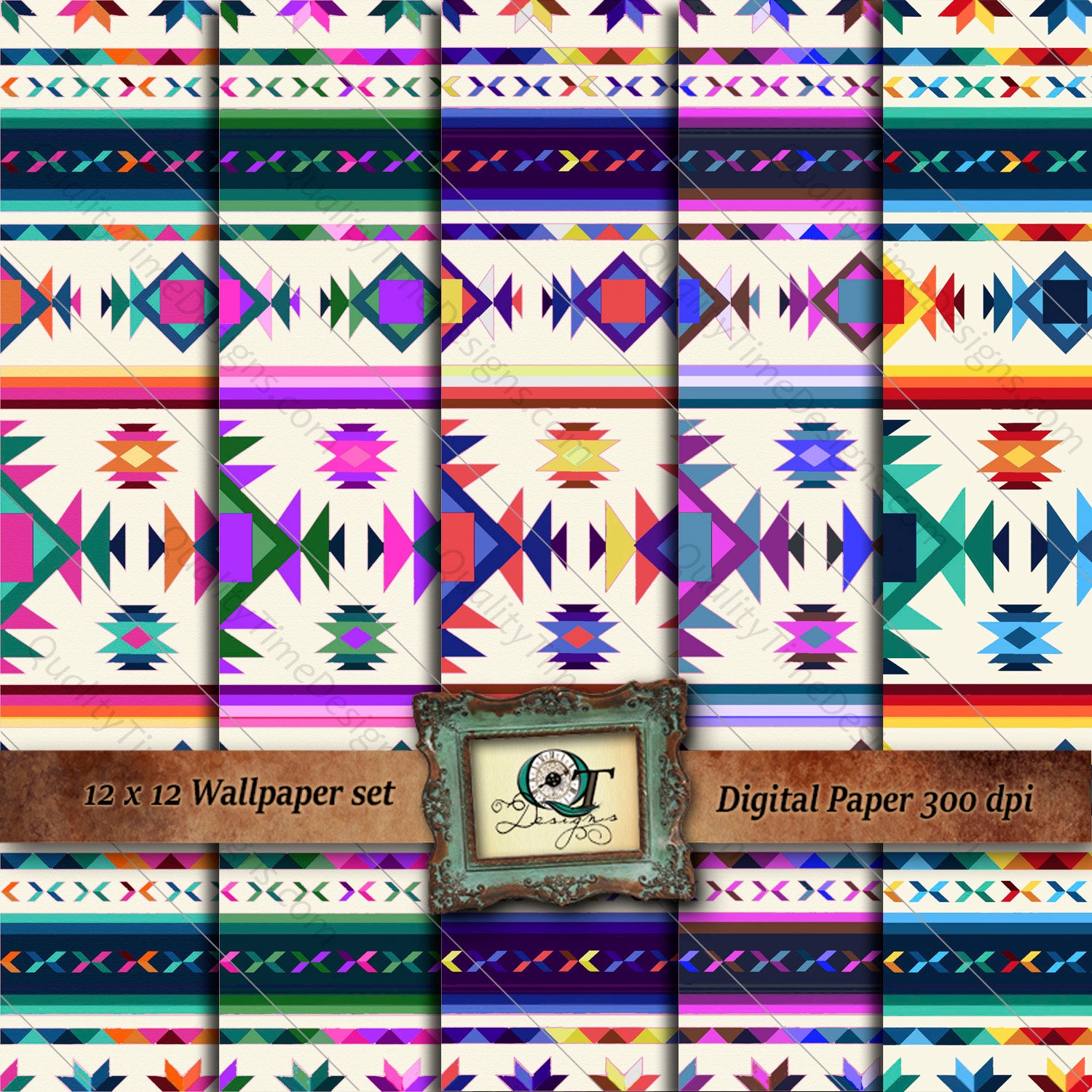 Aztec Native BOHO Watercolor Digital Wallpaper 12x12 dpi