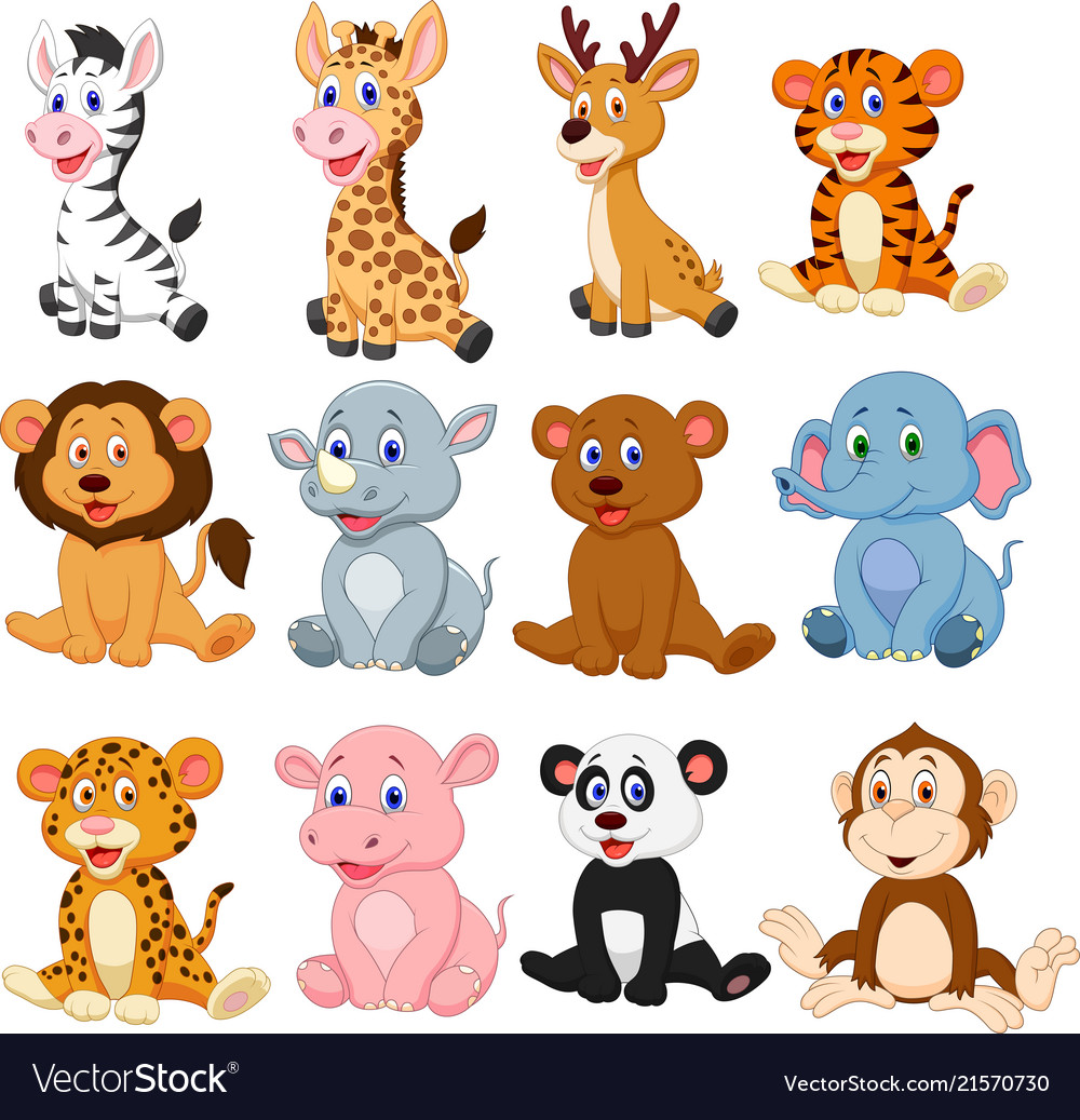 Wild Animals Cartoon Collection Set Royalty Vector