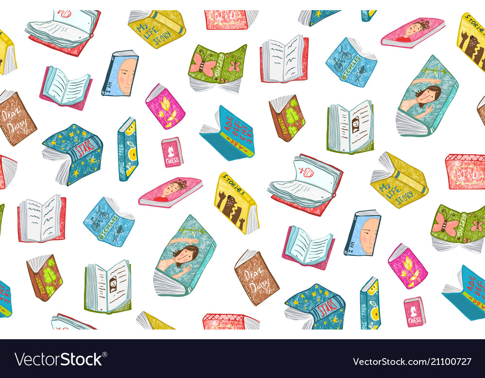 Open Books Reading Seamless Pattern Background Vector Image