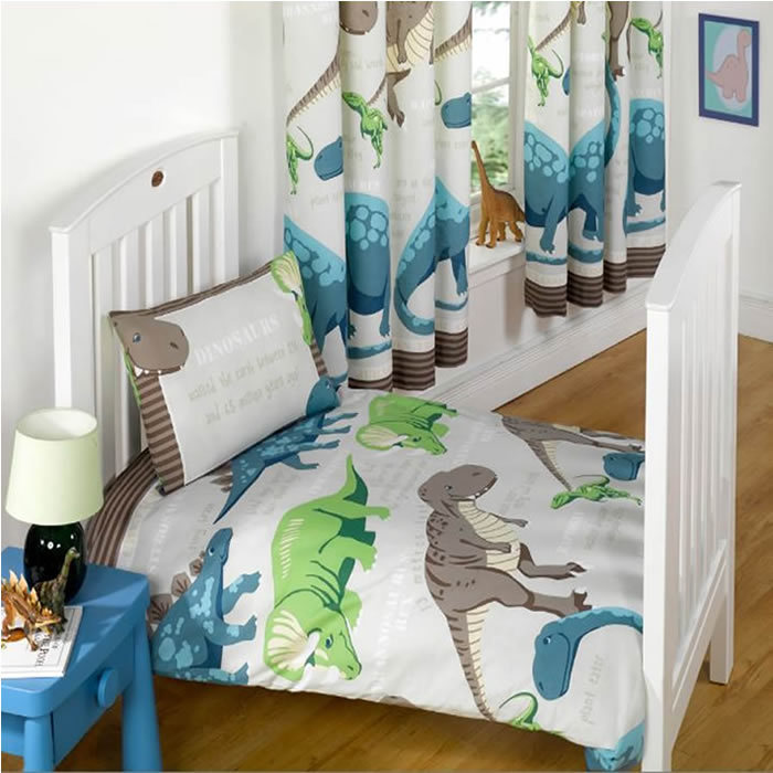 Dinosaur Facts Cream Toddler Bedding With Matching Curtains 72s