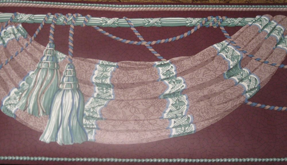 Victorian Tassel Drapery Swag Brick Wine Wallpaper Border EH00174