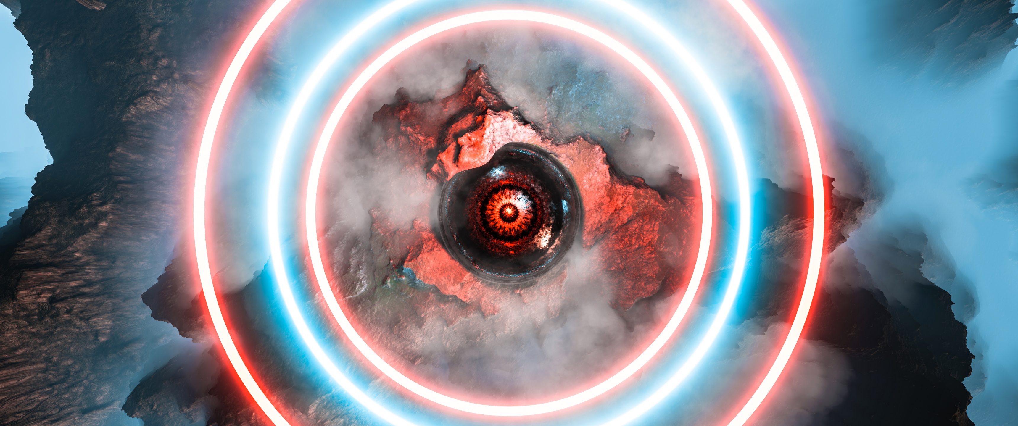 Neon Circles Wallpaper 4k Eye Illustration Mountains