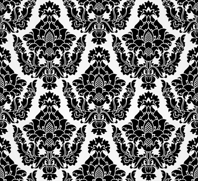  Elegant Flocked Damask Wallpaper Black White traditional wallpaper 640x586
