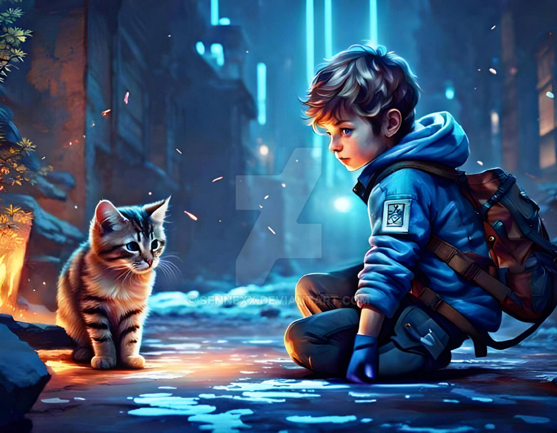 Seen Game Fanart The Boy And Cat By Sennexx