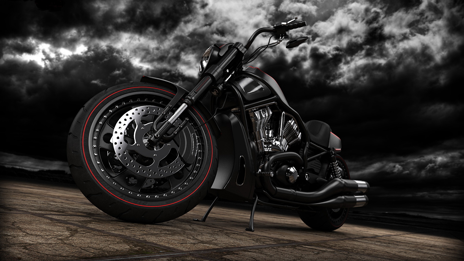 Black Motorcycle Against Stormy Sky