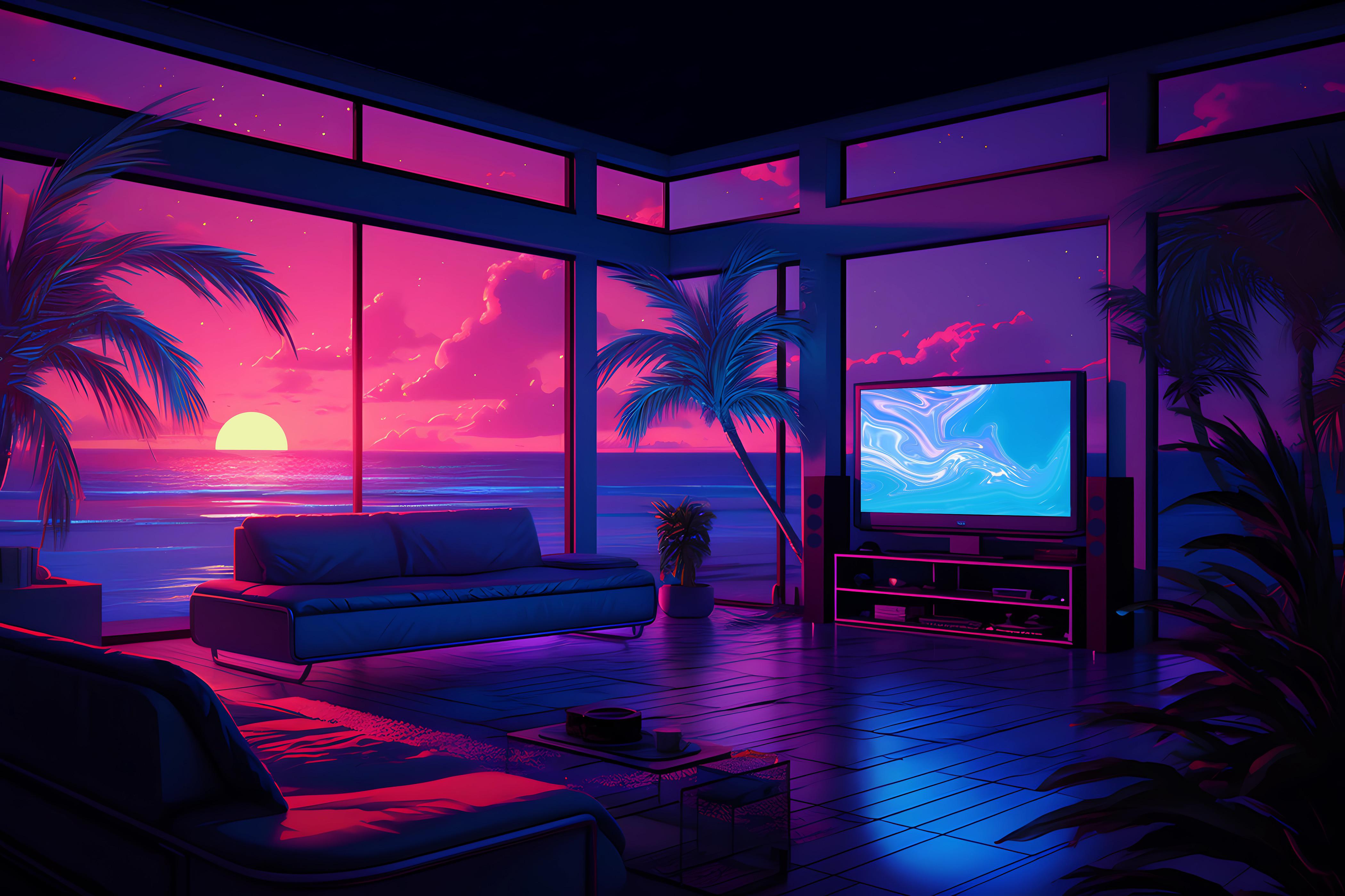 90s Vaporwave Room With Chill Vibe Lofi Background Wallpaper