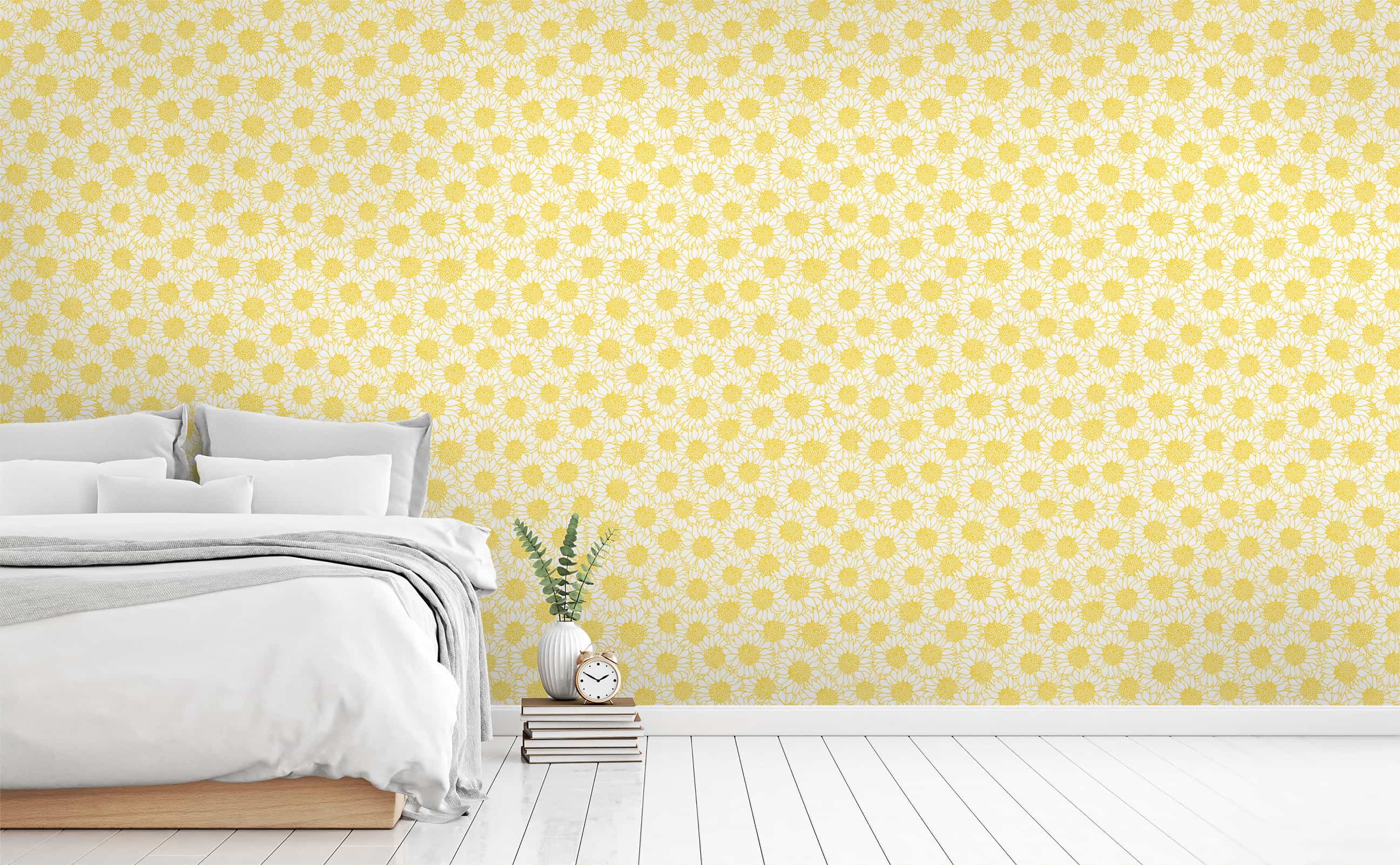 Cheerful Yellow Sunflower Sketch White Background Wallpaper For