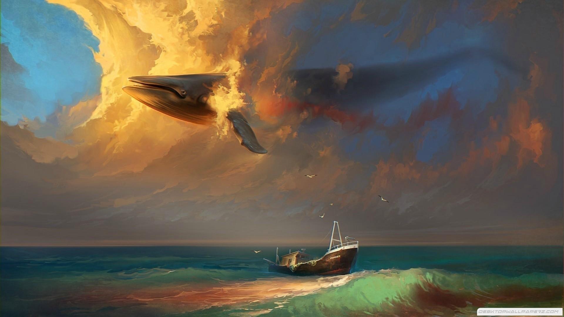 Clouds Whale Fantasy Art Boat Surreal HD Wallpaper