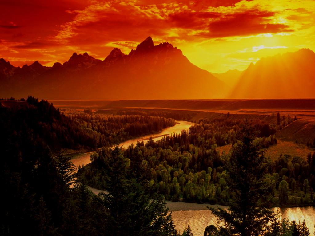 Mountains Nature Rivers Sunset Wallpaper Hq