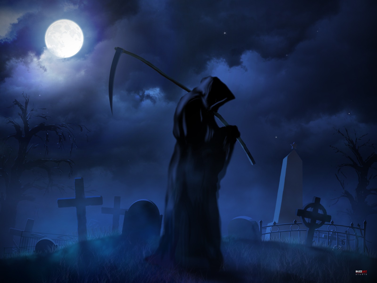 Dark Fantasy Reaper Cross Weapon Scythe Cemetery Grave Wallpaper