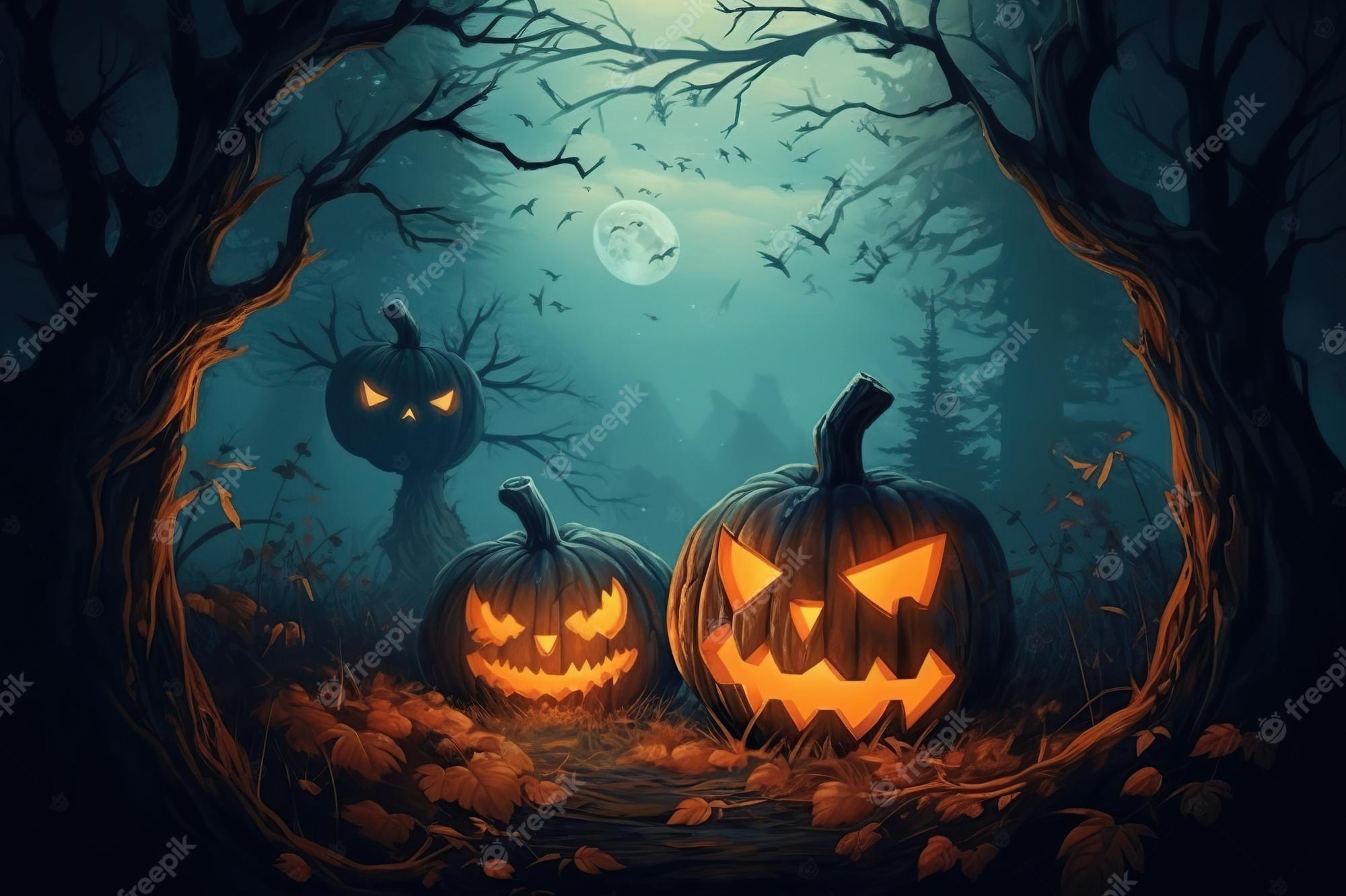 Premium Photo Spooky Halloween Background Featuring Pumpkins Get