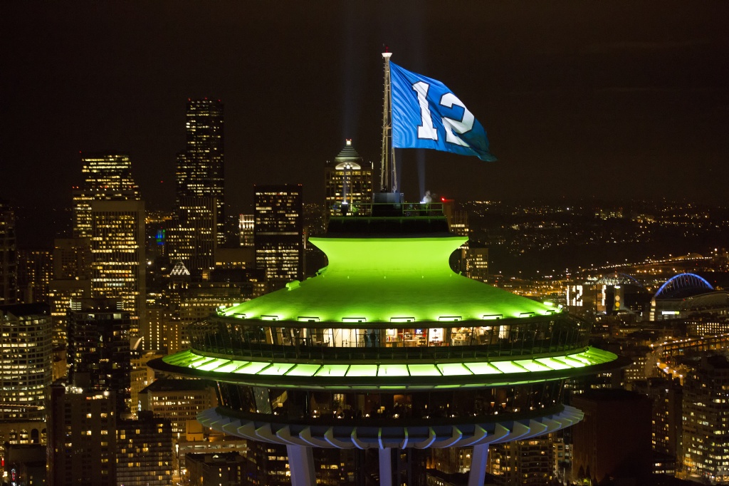 12th Man Space Needle Flag On Top Of The