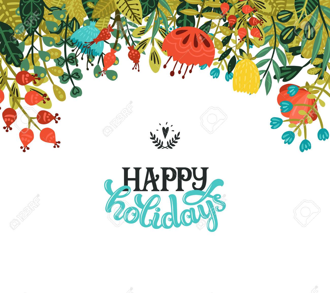 Happy Holidays Vector Text And Flower Background Photo Overlay