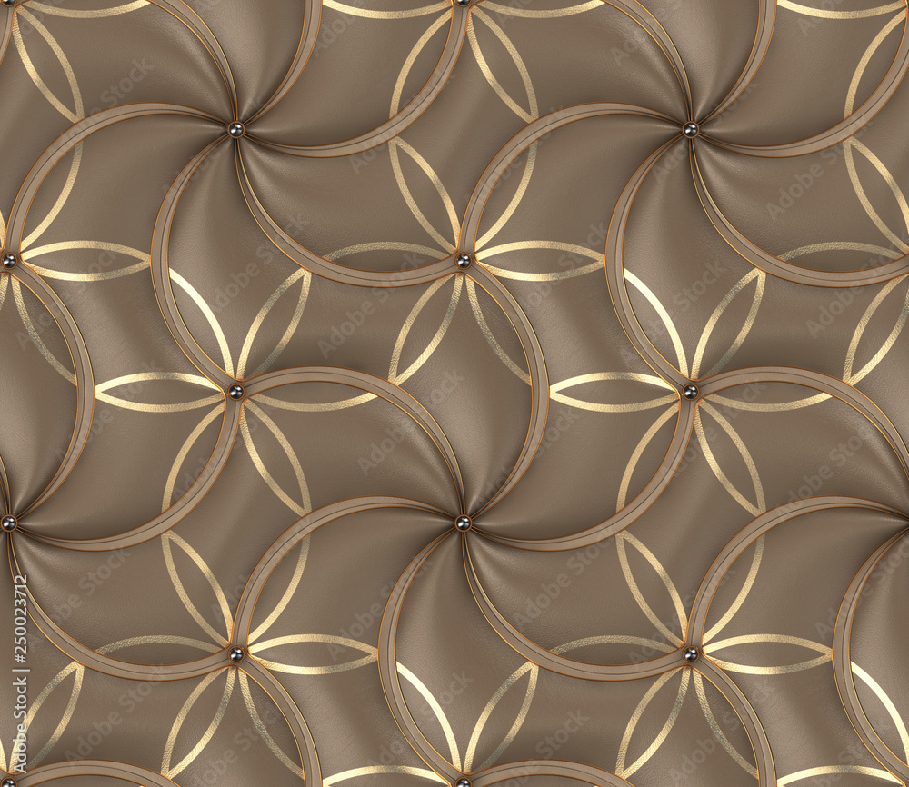 Brown tiles with gold decor classic design 3d wallpaper High