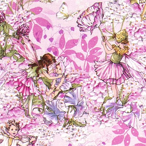 Pink Michael Miller Fabric Flowers Fairies Butterfly Flower