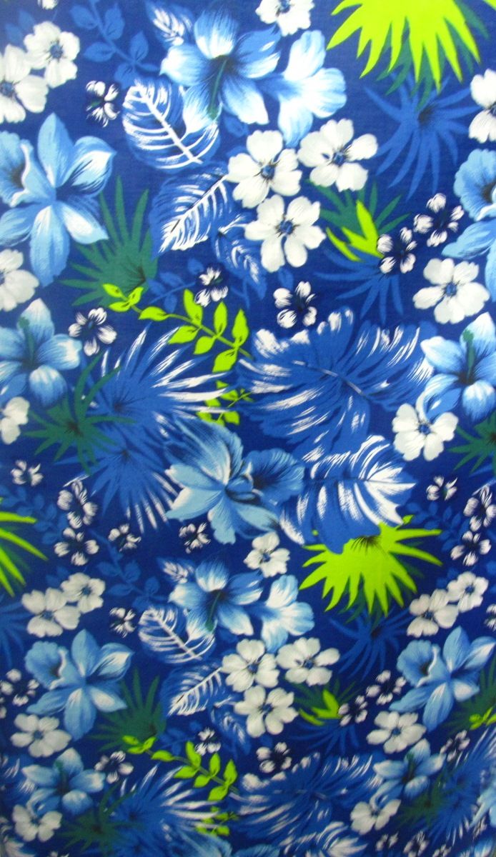 Poly Cotton Royal Blue Hawaiian Print Jpg