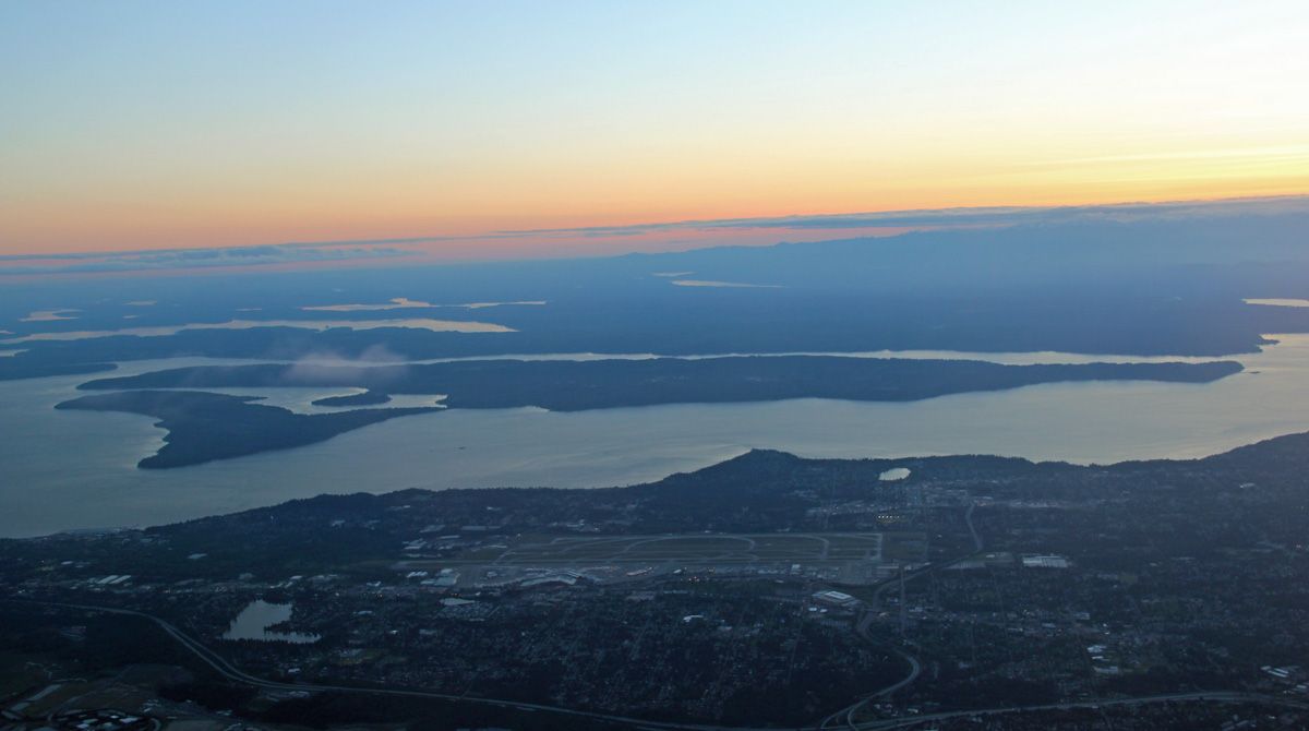 Sunset At Seatac Airport Foreground With Puget Sound And Maury
