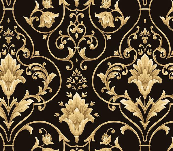 Black and Gold Architectural Damask Wallpaper   Design Research 600x525